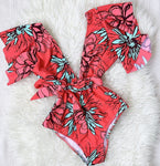 Sexy One Piece Floral Print Bodysuit Monokini