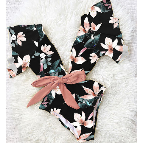 Sexy One Piece Floral Print Bodysuit Monokini