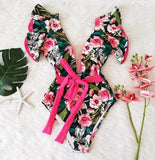 Sexy One Piece Floral Print Bodysuit Monokini